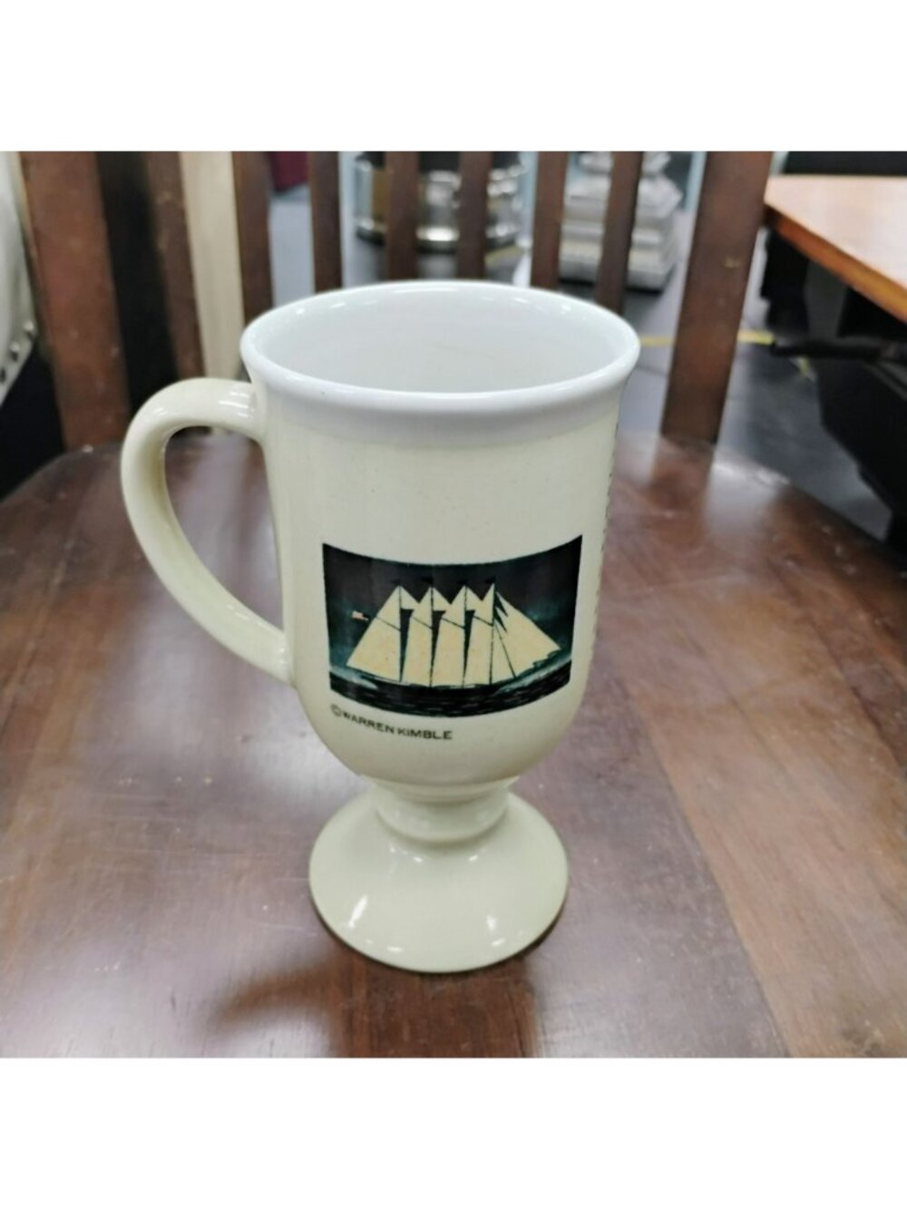 Warren Kimble American Folk Art Pedestal Mug, Sailboat Design, Otagiri Japan - Picture 3 of 7